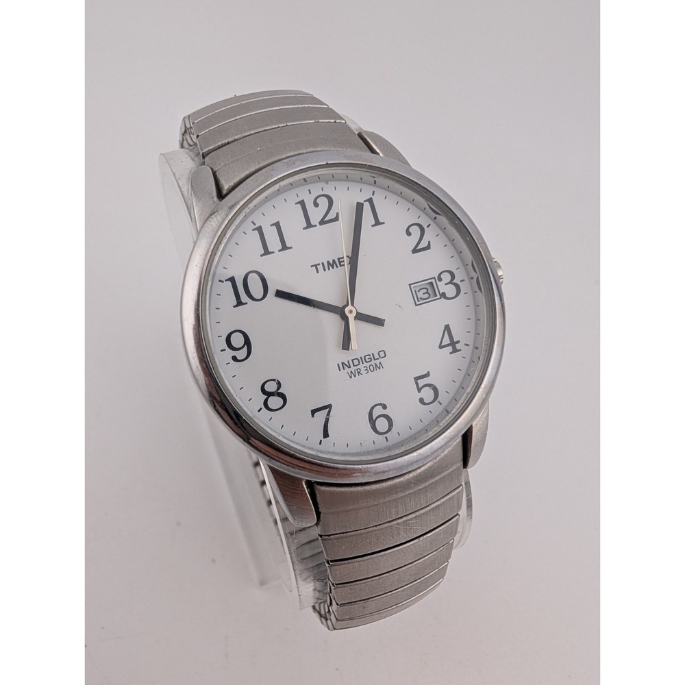 Timex Easy Reader Men's Watch Indiglo Expansion Band Silver 35mm- New Battery